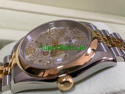 Datejust 36 Yellow Gold Silver Floral Motif Dial Ref.116203