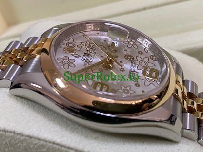 Datejust 36 Yellow Gold Silver Floral Motif Dial Ref.116203