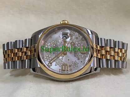 Datejust 36 Yellow Gold Silver Floral Motif Dial Ref.116203