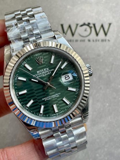 VSF Factory 1:1 Datejust 41mm 126334 904L SS Fluted Bezel Patterned Green MOTIF Dial VS3235