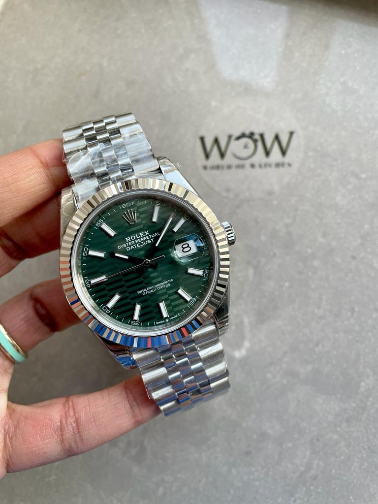 VSF Factory 1:1 Datejust 41mm 126334 904L SS Fluted Bezel Patterned Green MOTIF Dial VS3235