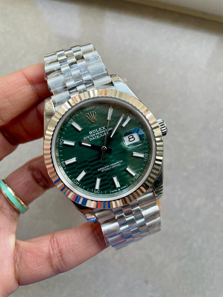 VSF Factory 1:1 Datejust 41mm 126334 904L SS Fluted Bezel Patterned Green MOTIF Dial VS3235