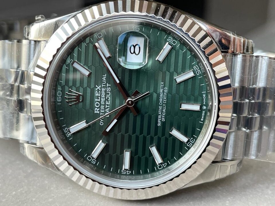 VSF Factory 1:1 Datejust 41mm 126334 904L SS Fluted Bezel Patterned Green MOTIF Dial VS3235