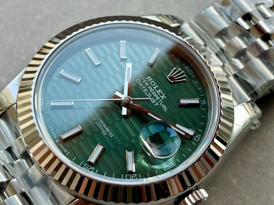 VSF Factory 1:1 Datejust 41mm 126334 904L SS Fluted Bezel Patterned Green MOTIF Dial VS3235