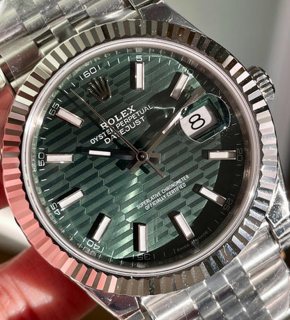 VSF Factory 1:1 Datejust 41mm 126334 904L SS Fluted Bezel Patterned Green MOTIF Dial VS3235