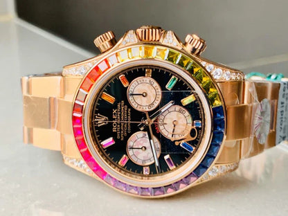 BLF Factory 1:1 Daytona 116589RBOW YG Rainbow Crystal Best Edition Black Dial A4130