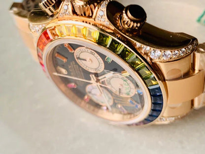 BLF Factory 1:1 Daytona 116589RBOW YG Rainbow Crystal Best Edition Black Dial A4130