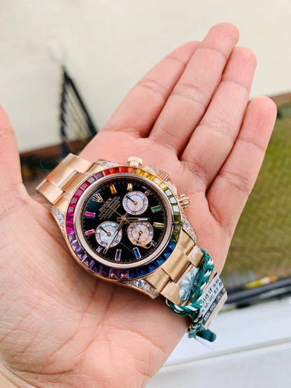 BLF Factory 1:1 Daytona 116589RBOW YG Rainbow Crystal Best Edition Black Dial A4130