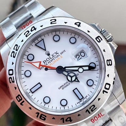 GMF Factory 1:1 EXPLORER II 42MM 216570 WHITE 904L SS BEST EDITION WHITE DIAL A3186
