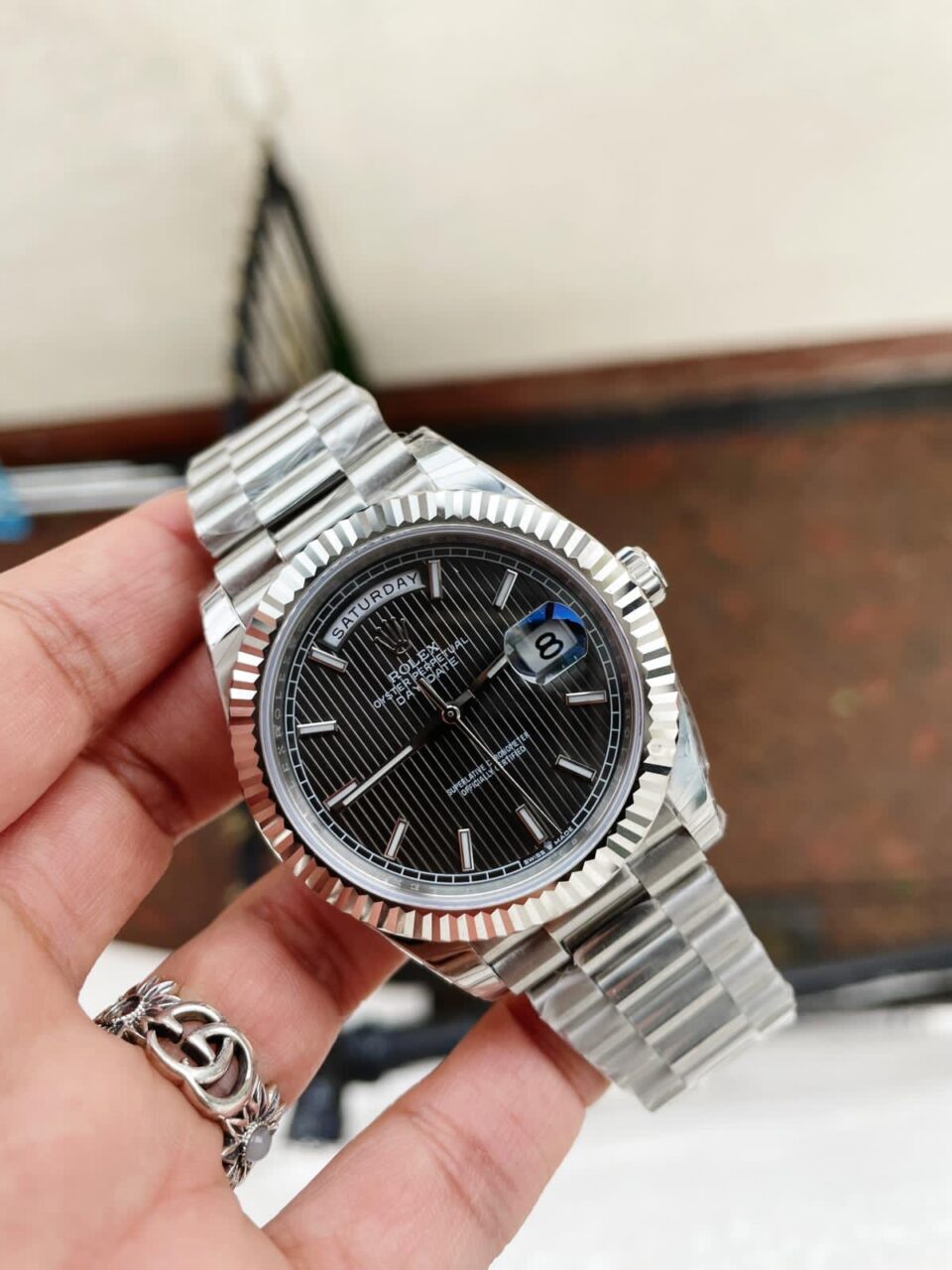 EWF Factory SS 1:1 Day Date II 228239 Best Edition Black Dial A3255