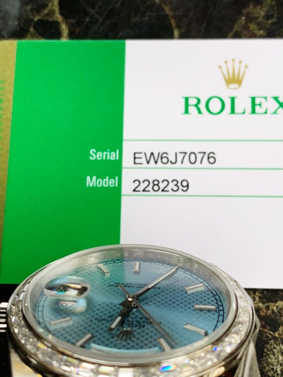 SS Factory 1:1 Day Date II Best Edition BAGUETTE DIAMONDS Bezel Ice Blue Dial Crystal Markers A3255