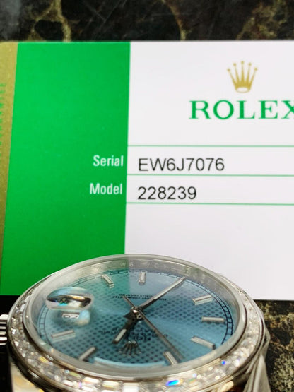 SS Factory 1:1 Day Date II Best Edition BAGUETTE DIAMONDS Bezel Ice Blue Dial Crystal Markers A3255