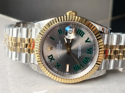 REF Factory 1:1 Best New DateJust 41 126334 SS/YG Edition Gray Dial Green Roman Markers A3235