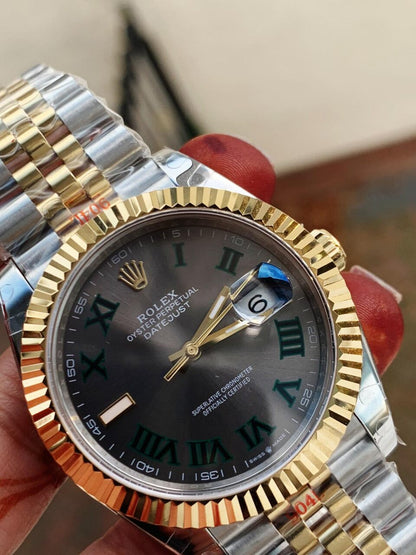 REF Factory 1:1 Best New DateJust 41 126334 SS/YG Edition Gray Dial Green Roman Markers A3235