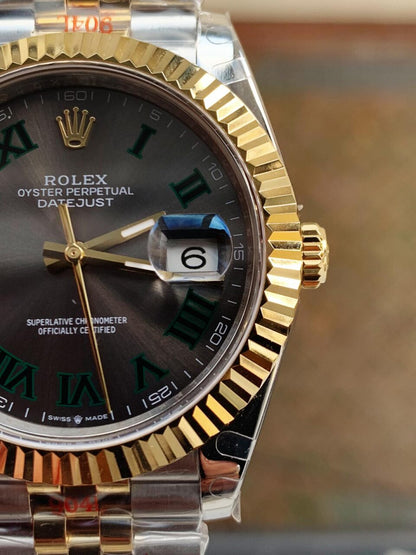 REF Factory 1:1 Best New DateJust 41 126334 SS/YG Edition Gray Dial Green Roman Markers A3235
