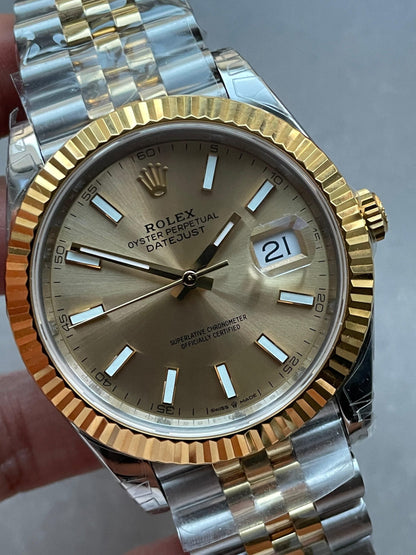 VSF Factory 1:1 Datejust 41mm 126333 904L YG/SS Fluted Bezel Gold Dial on VS3235