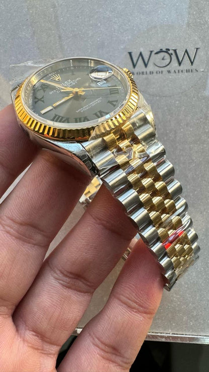 VSF Factory 1:1 datejust 36mm Wimbledon gold Best Edition 904L Wimbledon Steel Gray Dial Green Roman VR3235VSF