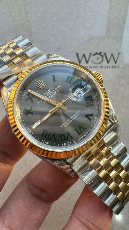 VSF Factory 1:1 datejust 36mm Wimbledon gold Best Edition 904L Wimbledon Steel Gray Dial Green Roman VR3235VSF