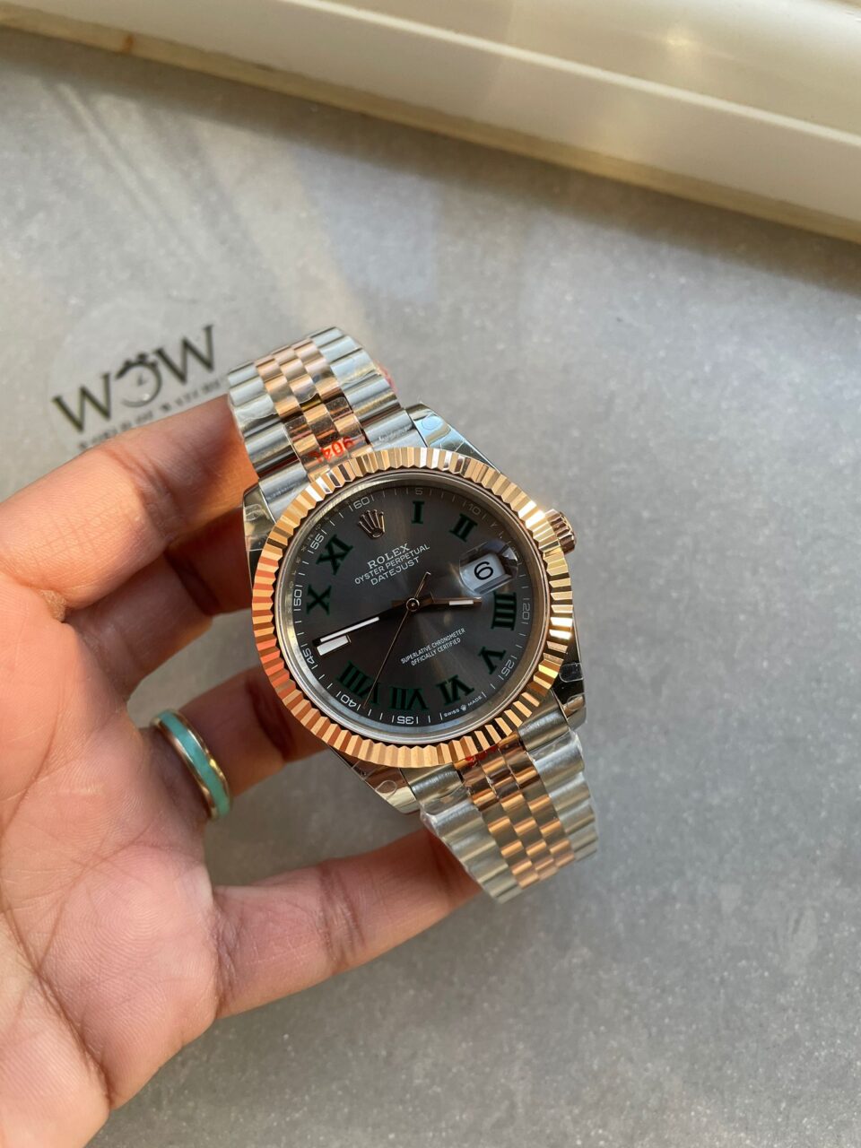 GMF GM Factory 1:1 DateJust Men 41mm 'wimbledon' RG and SS V2 Grey textured Dial Roman Markers