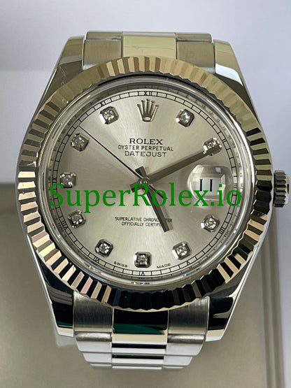 Datejust II 41 Silver Diamond Dial Ref.116334