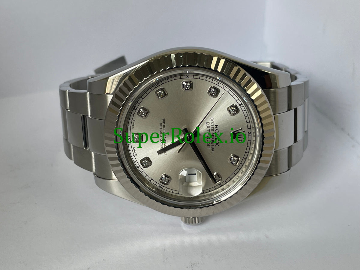 Datejust II 41 Silver Diamond Dial Ref.116334