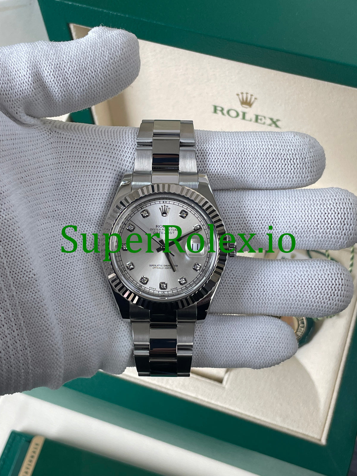 Datejust II 41 Silver Diamond Dial Ref.116334