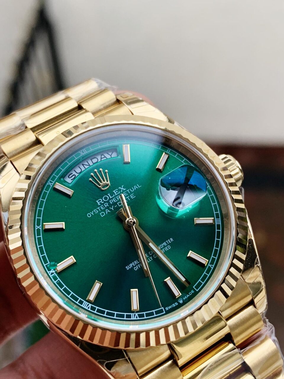 EWF Factory 1:1 Day Date 40 YG 904L Steel Best Edition Green Dial A3255