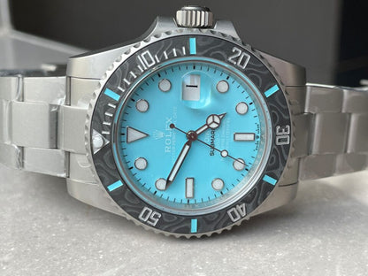 DIWF FACTORY 1:1 Submariner Sandblasted Best Edition Carbon Bezel Tiffany Blue Dial Dial VR3135