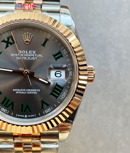 GMF GM Factory 1:1 DateJust Men 41mm 'wimbledon' RG and SS V2 Grey textured Dial Roman Markers