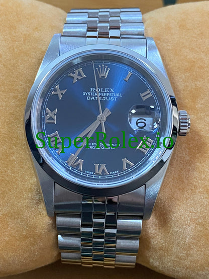 Datejust 36 Steel Blue Roman Dial Ref.16200