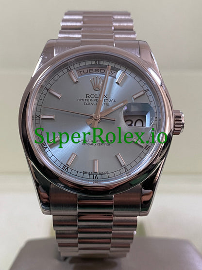 Platinum Day-Date 36MM Ice Blue Index Dial Ref.118206