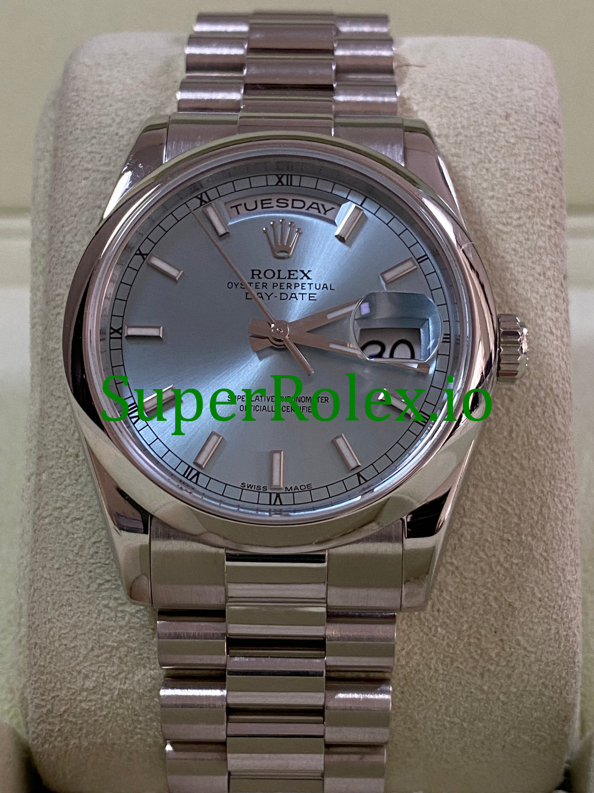 Platinum Day-Date 36MM Ice Blue Index Dial Ref.118206