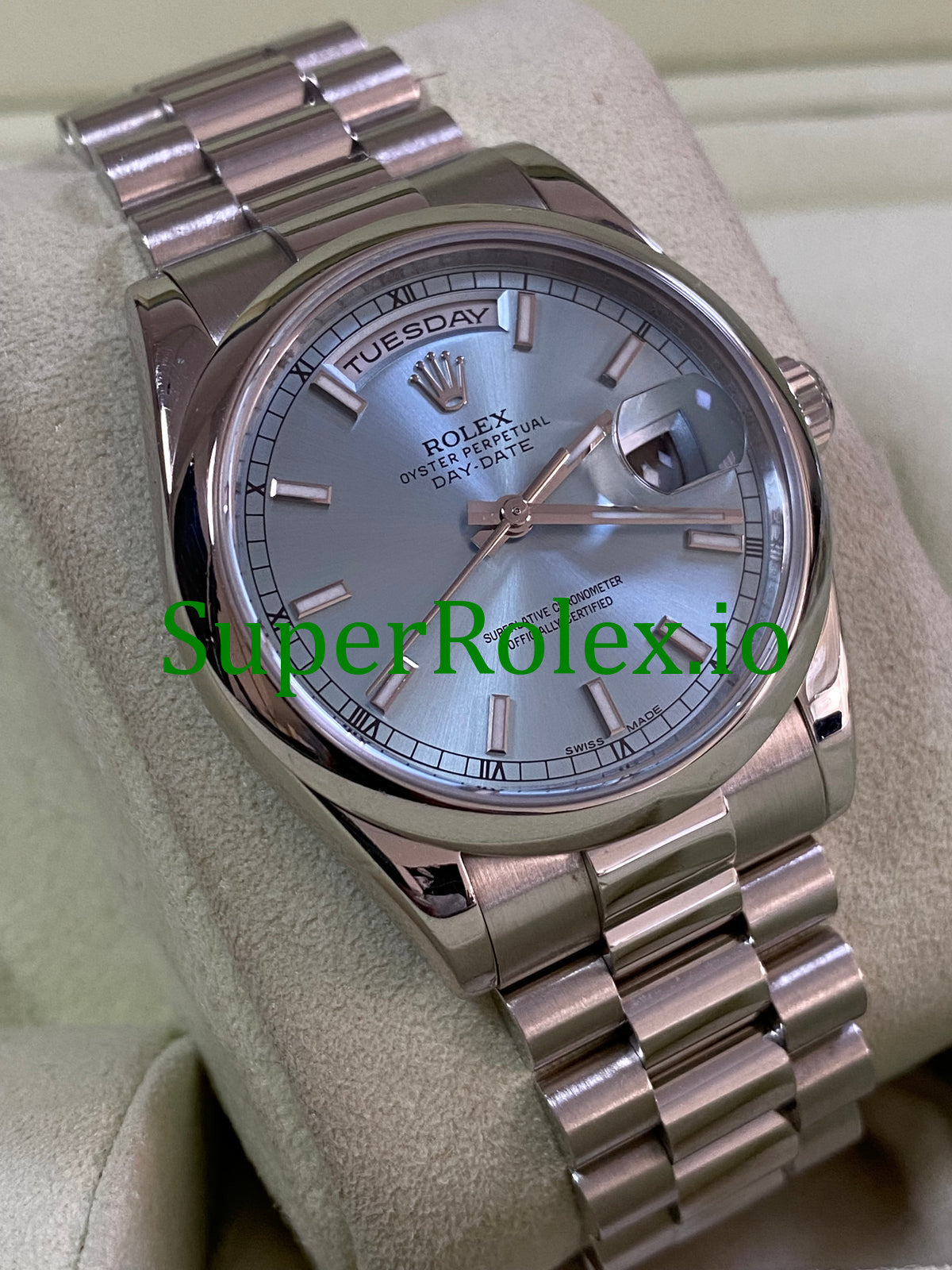 Platinum Day-Date 36MM Ice Blue Index Dial Ref.118206