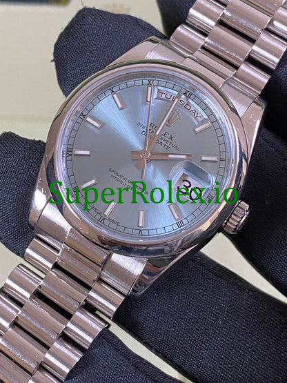 Platinum Day-Date 36MM Ice Blue Index Dial Ref.118206