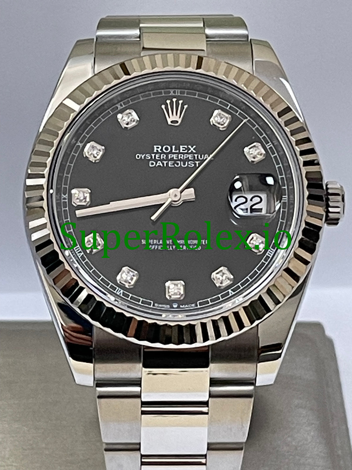 Datejust 41 Steel and White Gold Rolesor Black Diamond Dial Ref.126334