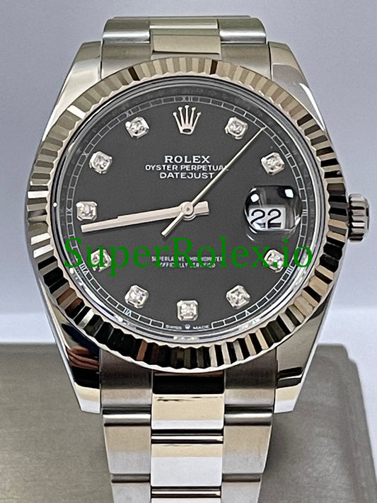 Datejust 41 Steel and White Gold Rolesor Black Diamond Dial Ref.126334
