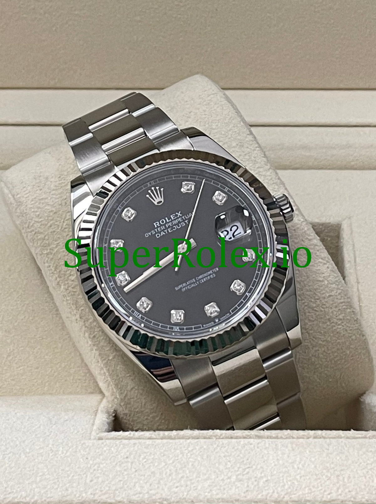 Datejust 41 Steel and White Gold Rolesor Black Diamond Dial Ref.126334