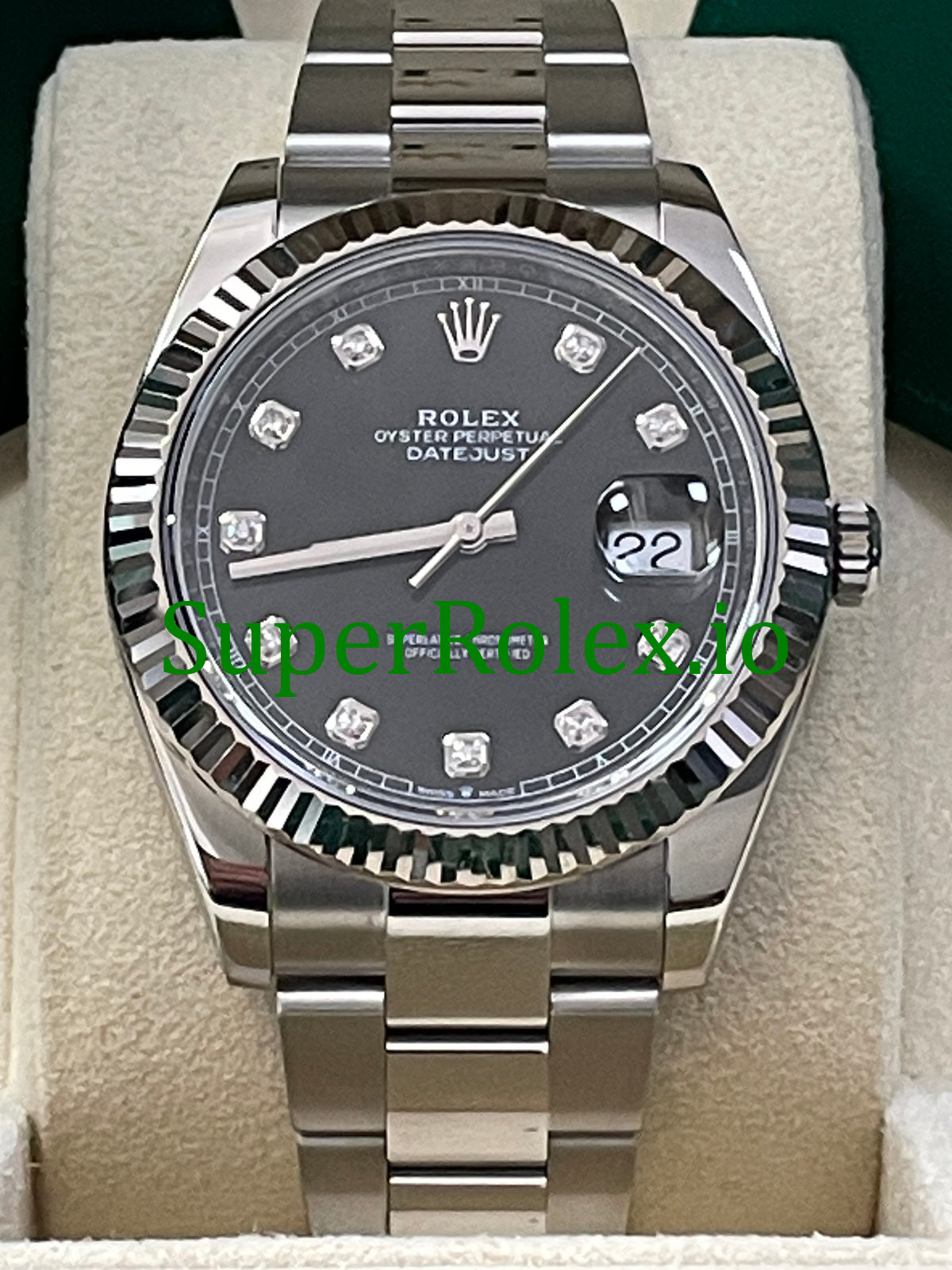 Datejust 41 Steel and White Gold Rolesor Black Diamond Dial Ref.126334