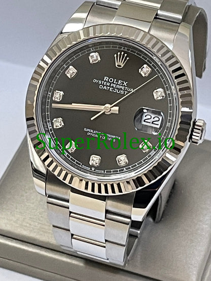 Datejust 41 Steel and White Gold Rolesor Black Diamond Dial Ref.126334