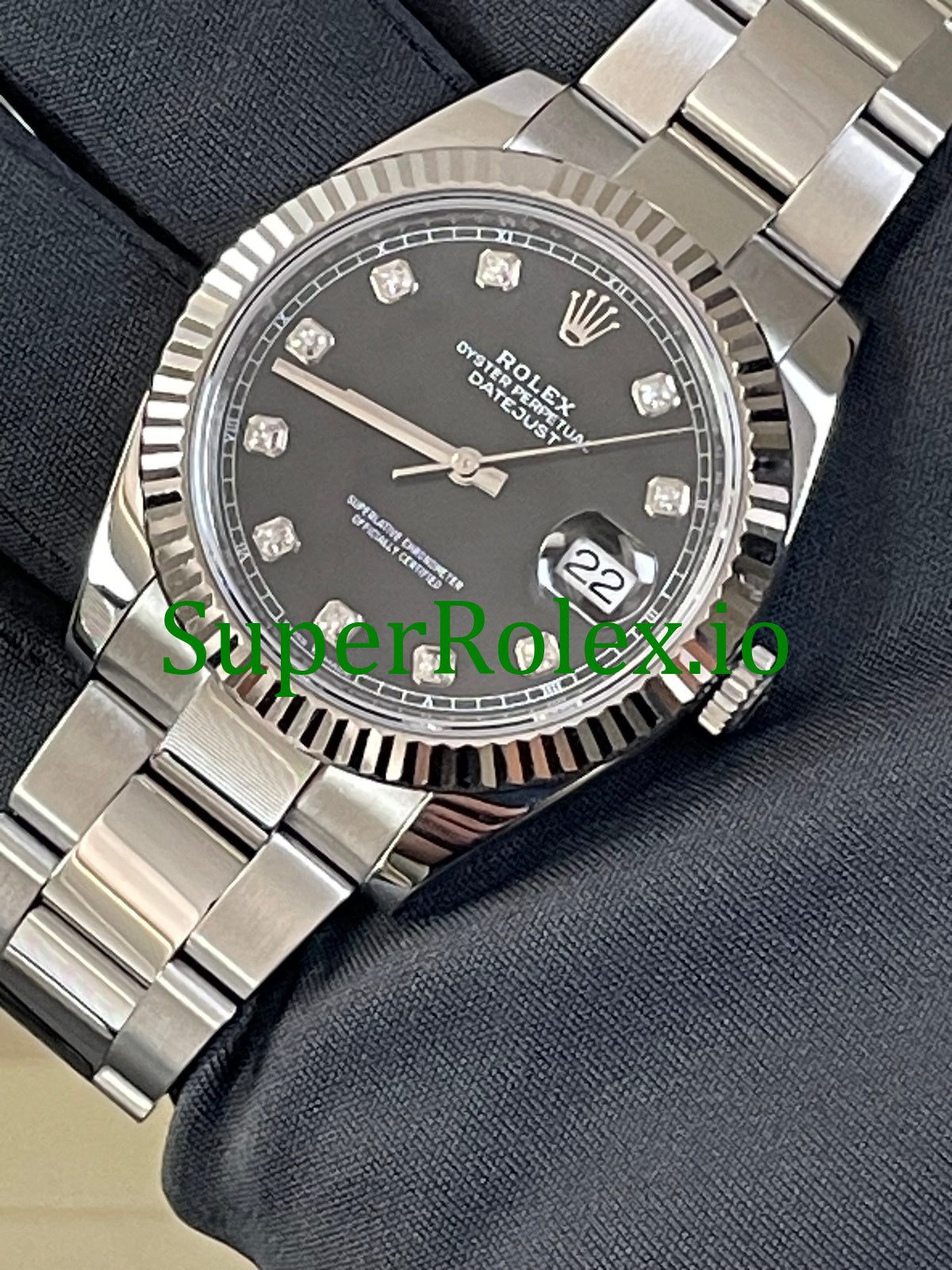 Datejust 41 Steel and White Gold Rolesor Black Diamond Dial Ref.126334