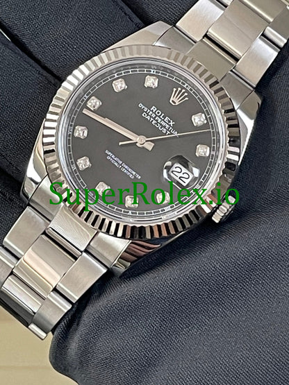 Datejust 41 Steel and White Gold Rolesor Black Diamond Dial Ref.126334