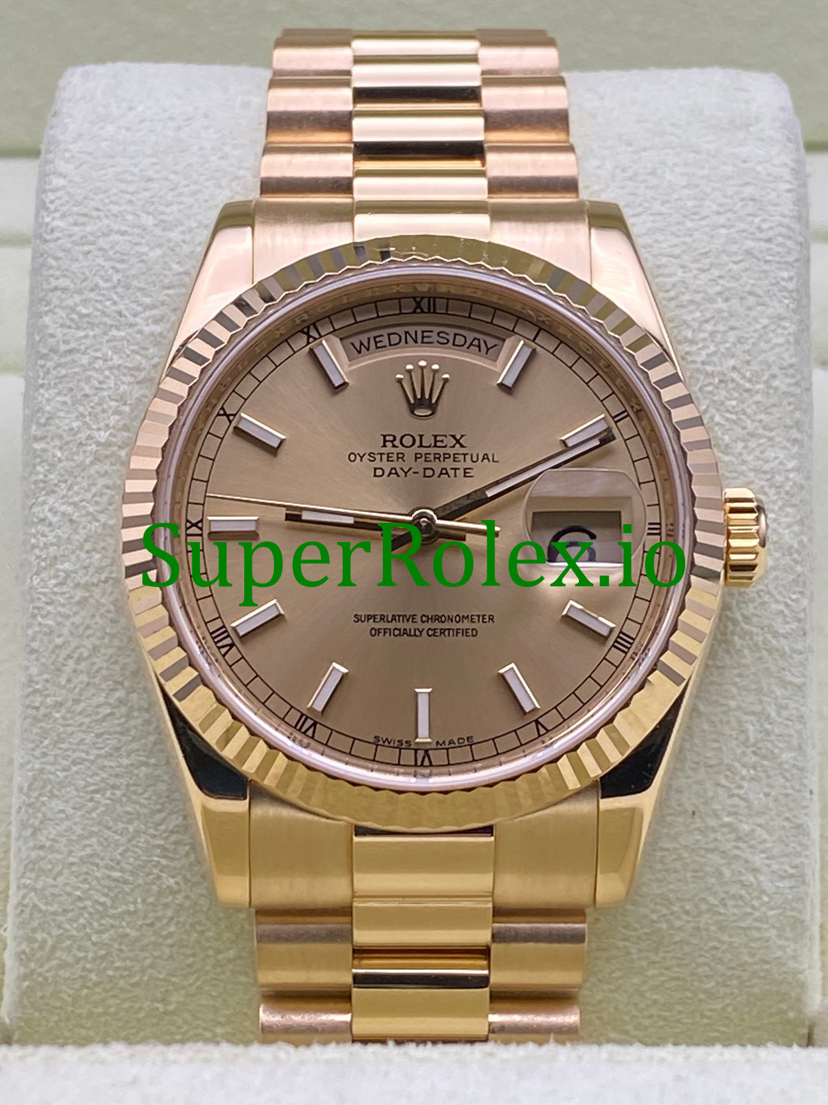 Day-Date 36MM Yellow Gold Champagne Index Dial Ref.118238