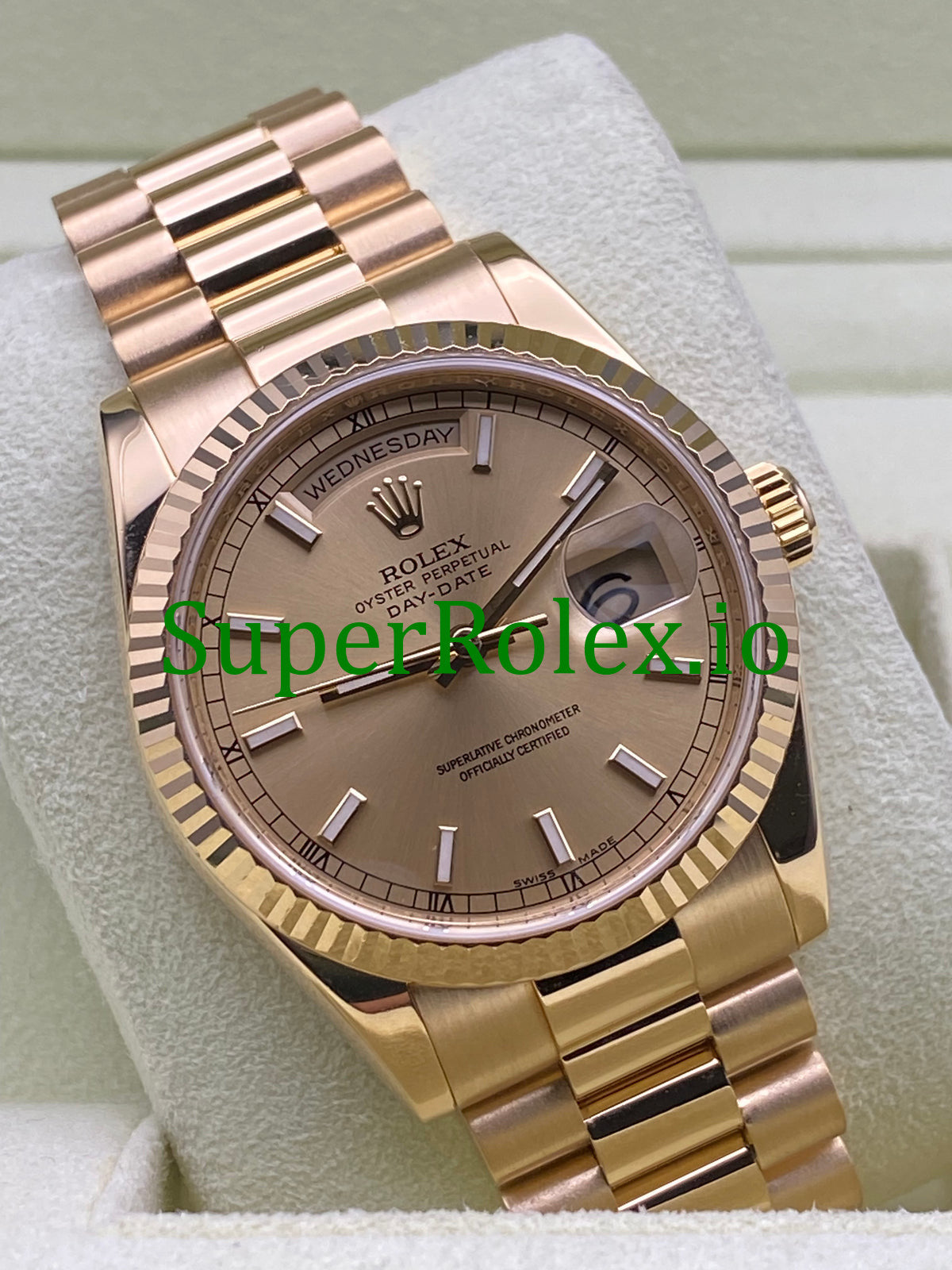 Day-Date 36MM Yellow Gold Champagne Index Dial Ref.118238