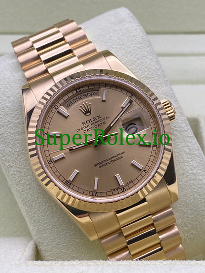 Day-Date 36MM Yellow Gold Champagne Index Dial Ref.118238
