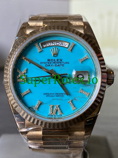 Day-Date 36MM Yellow Gold Turquoise Diamond-Set Dial Ref.128238
