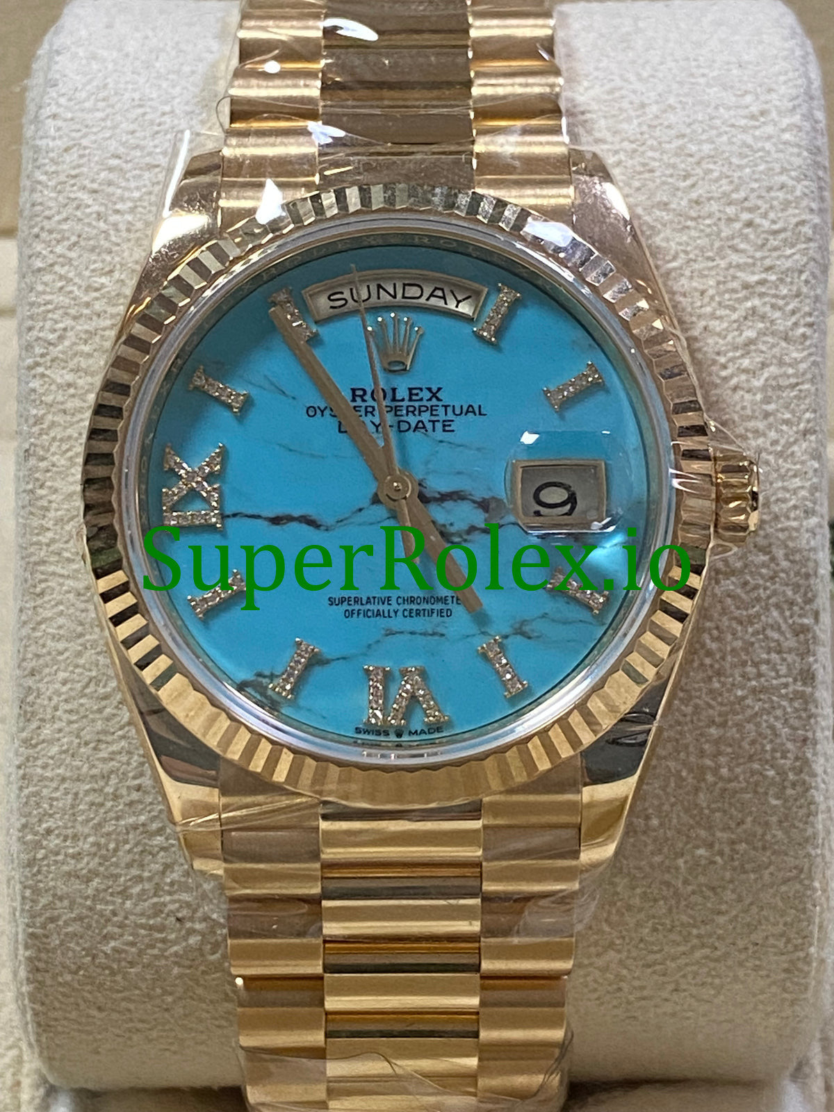 Day-Date 36MM Yellow Gold Turquoise Diamond-Set Dial Ref.128238