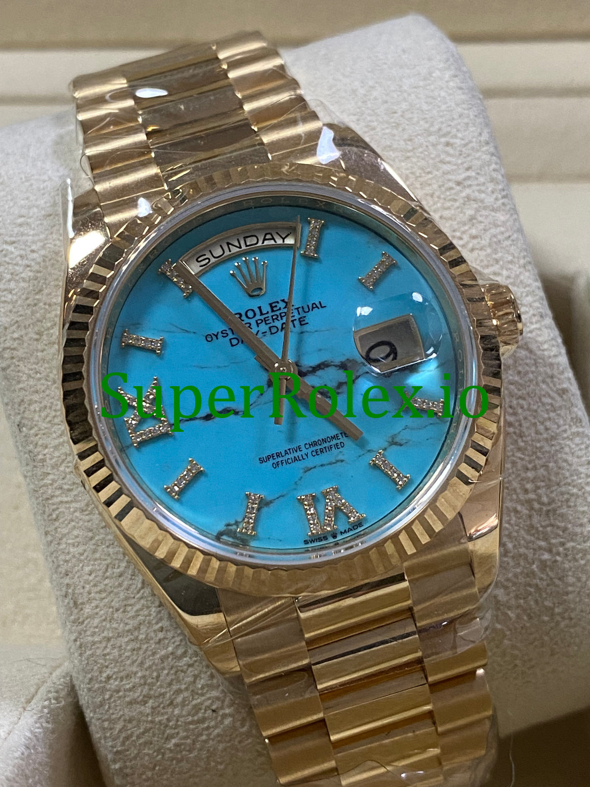 Day-Date 36MM Yellow Gold Turquoise Diamond-Set Dial Ref.128238
