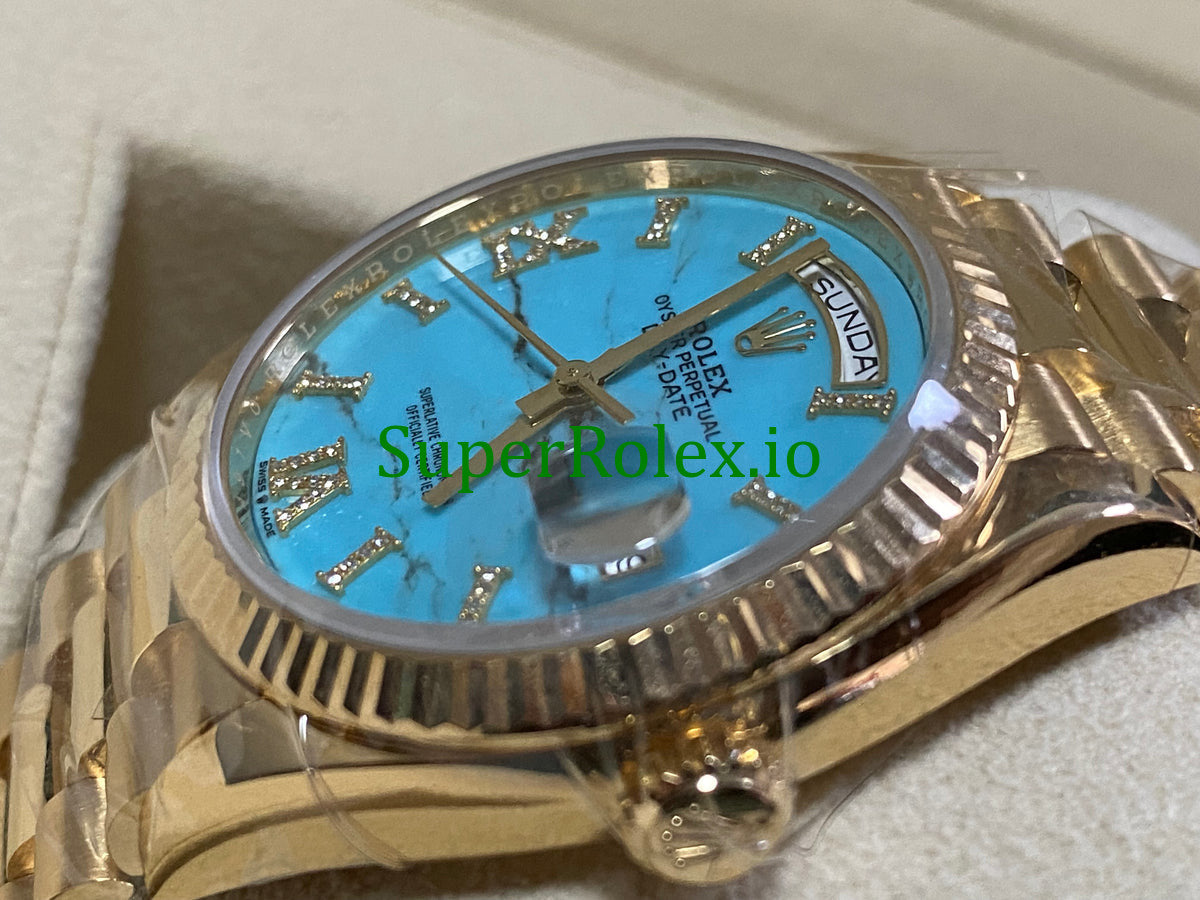 Day-Date 36MM Yellow Gold Turquoise Diamond-Set Dial Ref.128238
