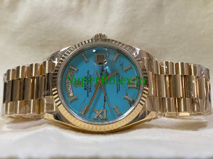 Day-Date 36MM Yellow Gold Turquoise Diamond-Set Dial Ref.128238