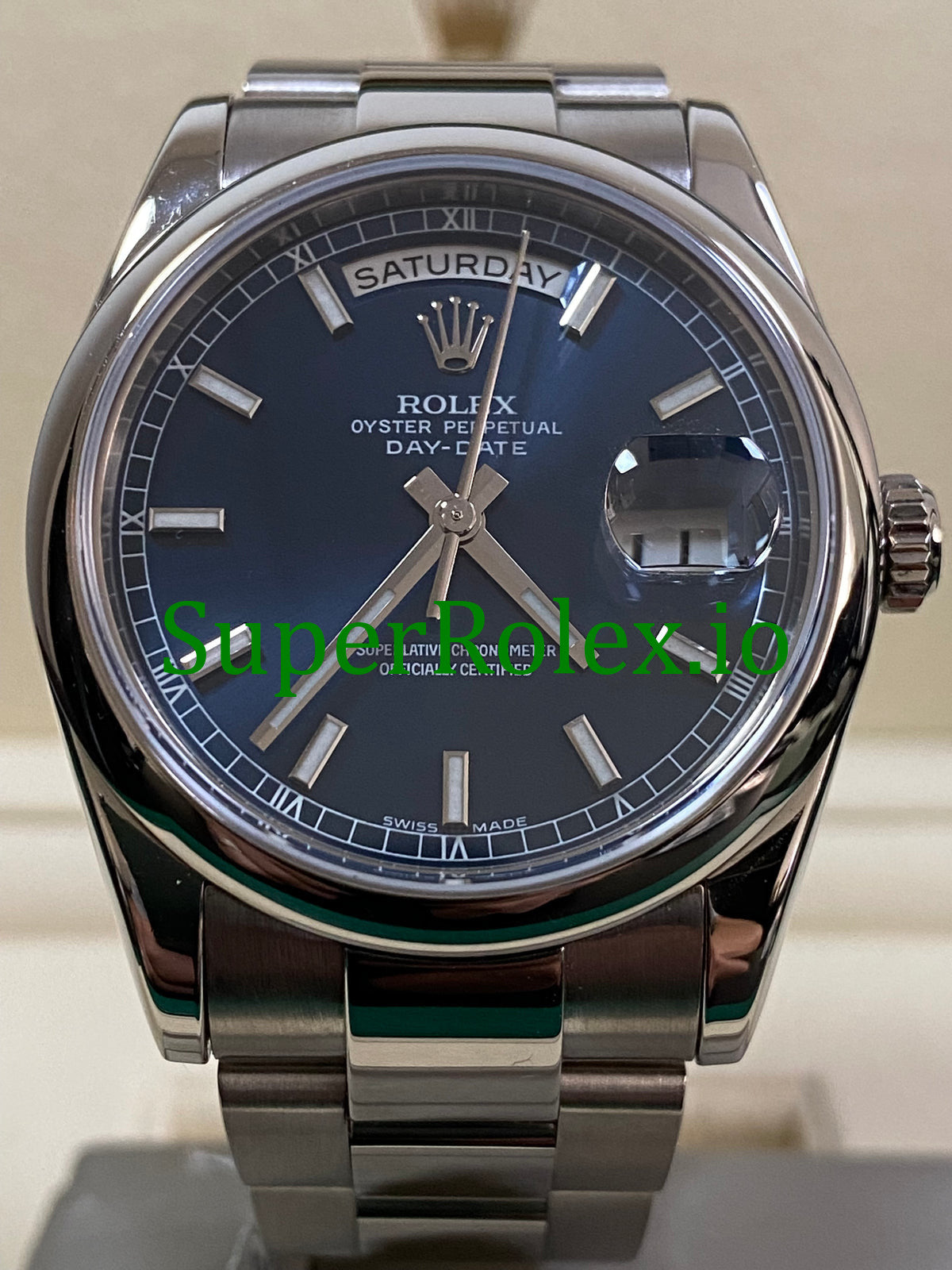Day-Date 36MM White Gold Blue Index Dial Ref.118209